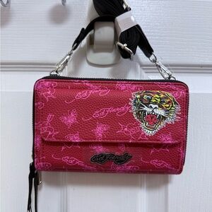 NWT Ed Hardy Red Tiger Cellphone  Zip Around Compact Crossbody Wallet